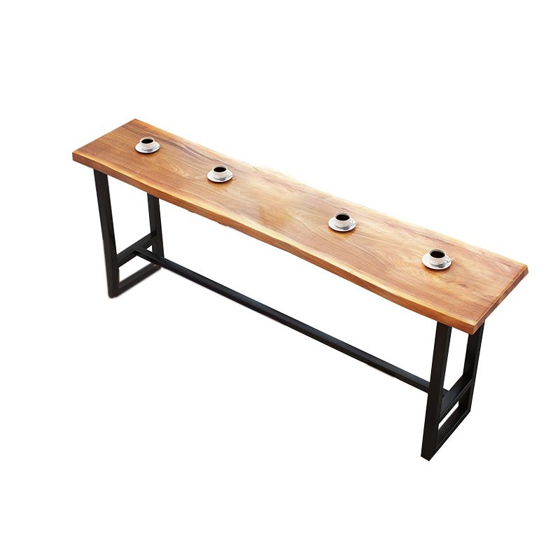 Wood Top Table Metal Black Base Rectangle Bar Table for Patio Use