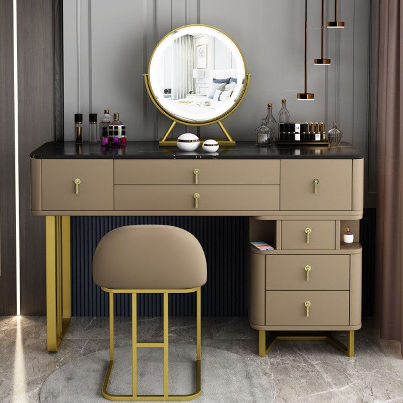 Pine Wood 7 Drawers Dresser with Stone Top Make-up Vanity for Bedroon