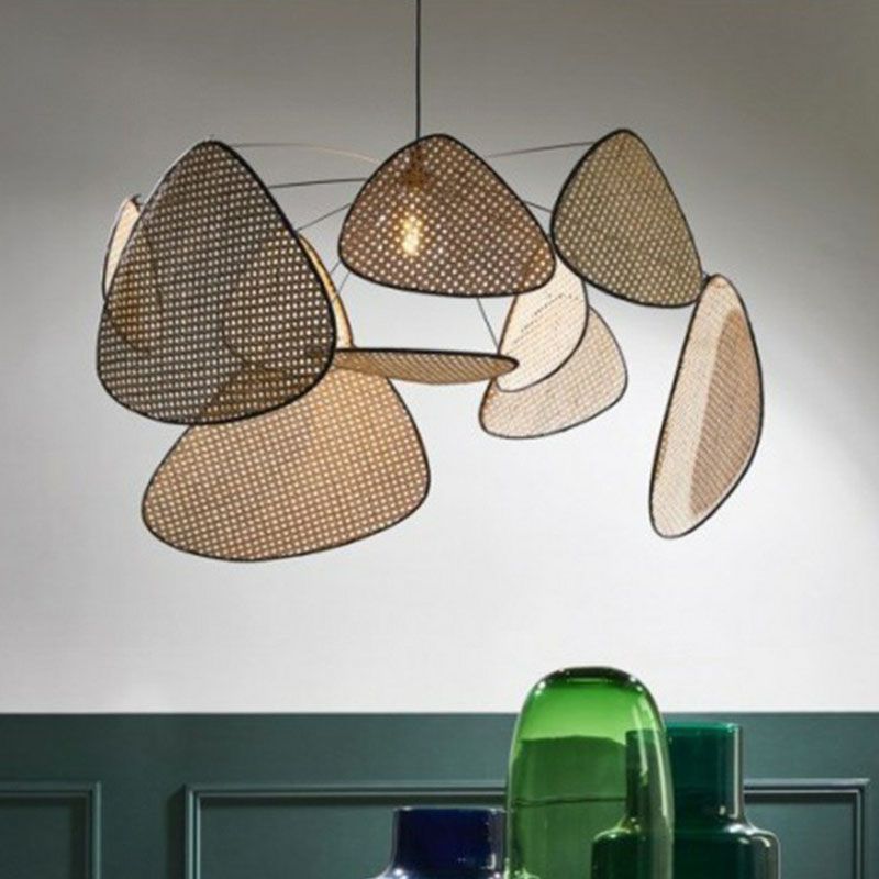 Chinese Handmade Suspension Lighting Rattan 1 Head Living Room Pendant Ceiling Light in Wood