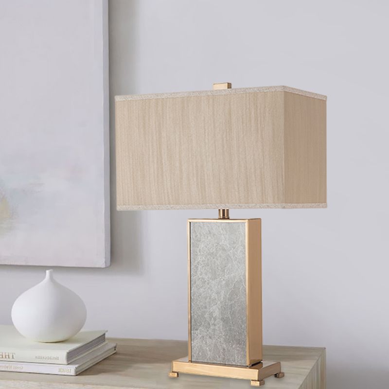 Rectangular Stone Table Lighting Post-Modern 1 Light Grey Fabric Nightstand Lamp for Living Room
