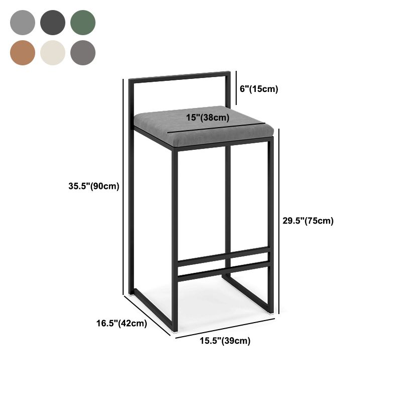 Modern Backrest Armless Counter Stool Iron Kitchen Bar Stool with Cushion and Pedal