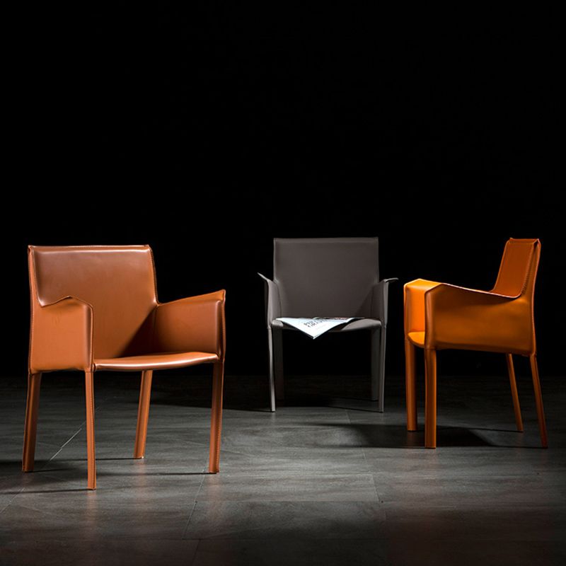 Minimalist Style Leather Dining Chair Solid Back Arm Dining Side Chair for Home