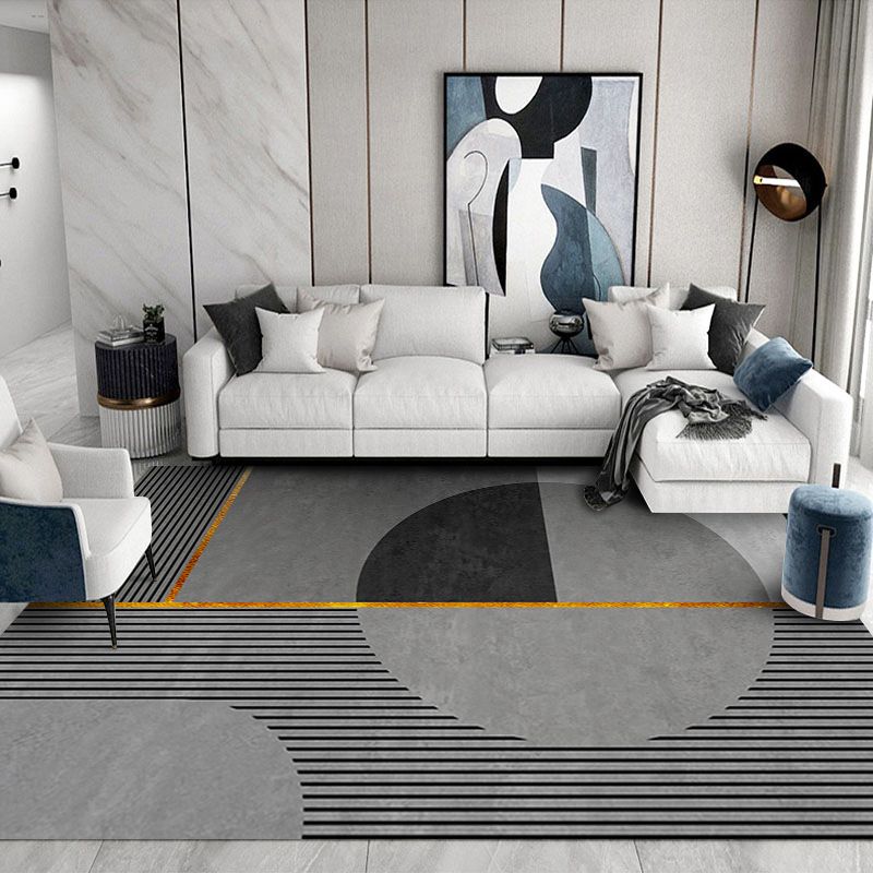 Gray Striped Carpet Polyester Contemporary Carpet Non-Slip Backing Carpet for Drawing Room
