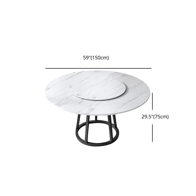 Round Black Iron Base Dining Table Modern Stone Pedestal Table
