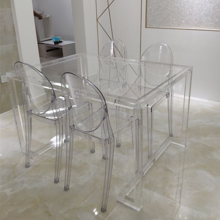 Acryl eigentijdse rechthoekige eettafel heldere glazen tafel voor eetkamer