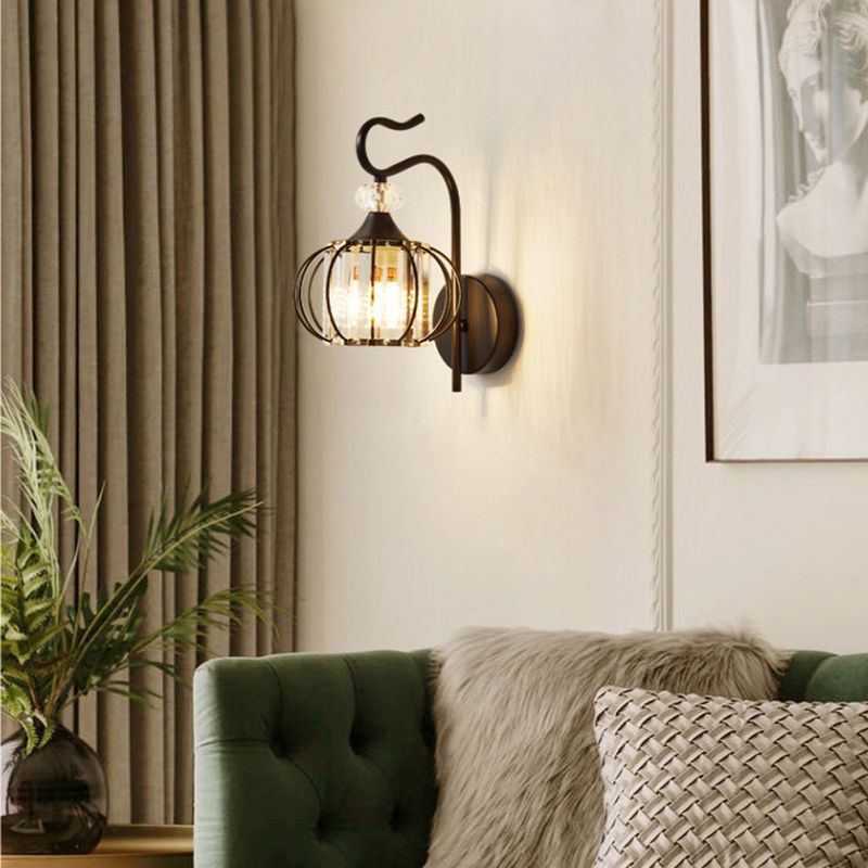 11" Height Pumpkin Shaped Crystal Wall Lamp Nordic Style Simplicity Metal Sconce Lights for Hallway Stairs