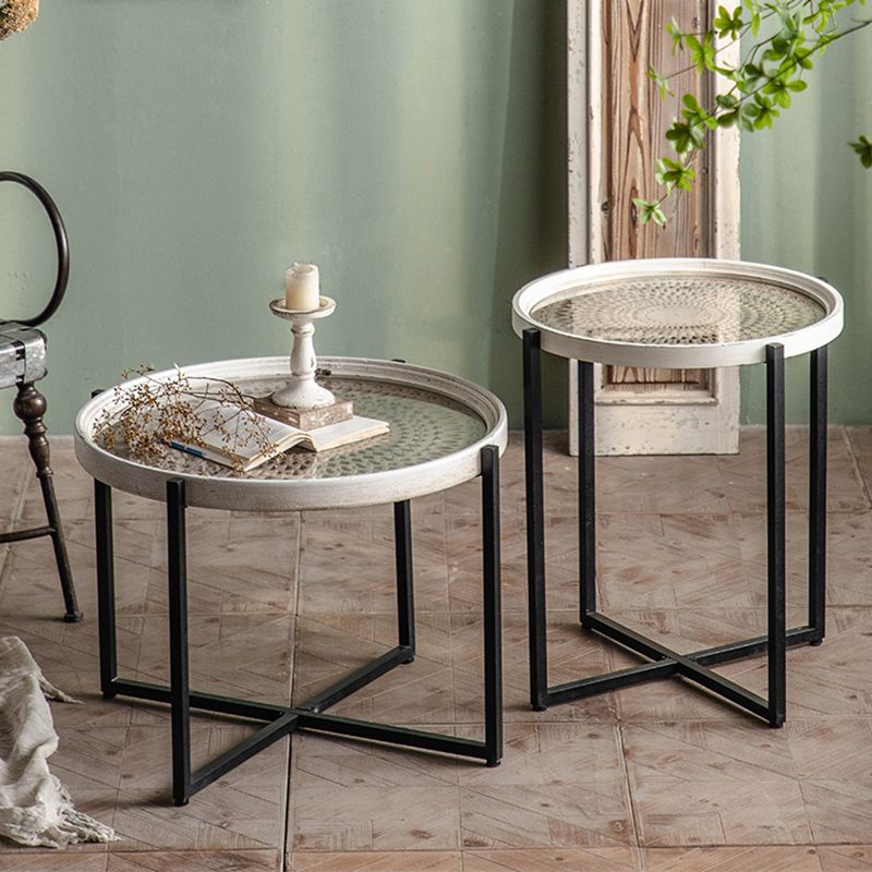French Country Side Table Glass Top Single Accent Side Table