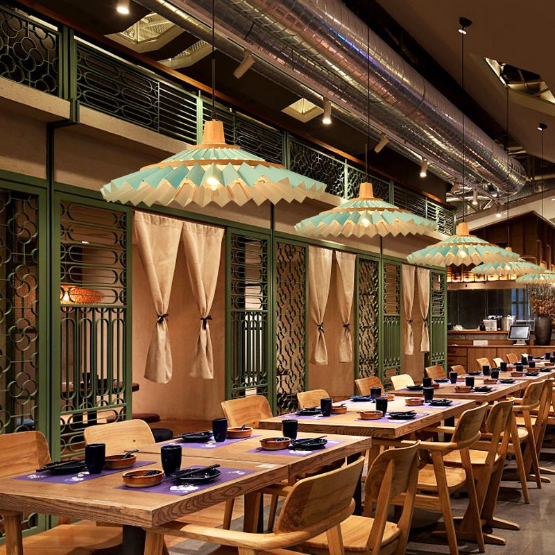 Umbrella Shaped Suspension Lamp Bamboo 1-Light Tea Room Hanging Light Fixture