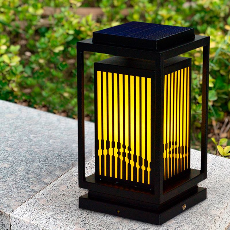 Rectangular Solar Pillar Lamp Modern Metal Outdoor Waterproof Light in Black