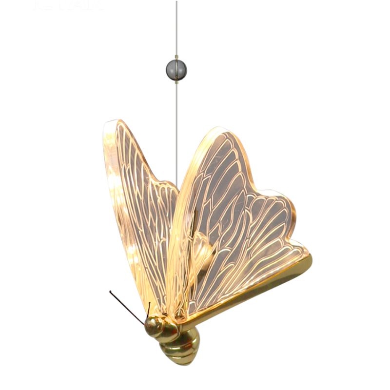 Moderne LED hanger Gold Finish Butterfly Suspension Lighting met acrylschaduw voor trappen