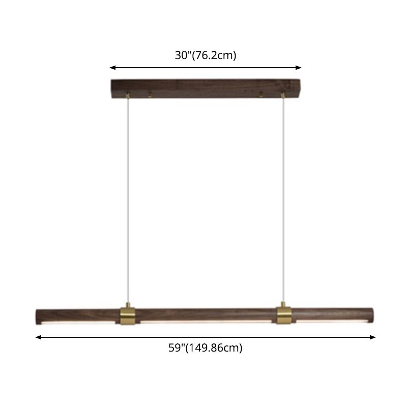 Nordique Linear Wood Island Pendant LED Strip Island Light en marron pour table à manger