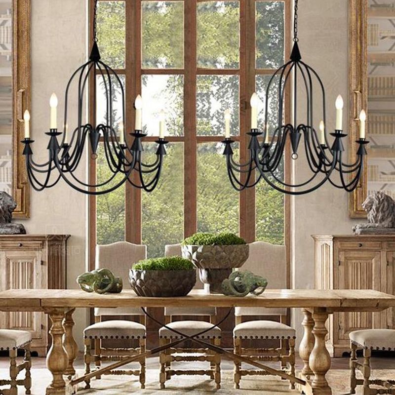 Curved Arm Dining Room Ceiling Chandelier Classic Metal 3/6 Lights Black Hanging Light Fixture for Dining Room