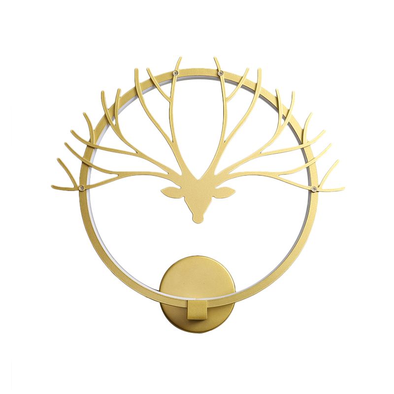 Circular Elk Deer Head Wall Lampe nordique Metal LED Black / Gol Mur Mural Lumière pour le chevet, Lumière chaude / blanche
