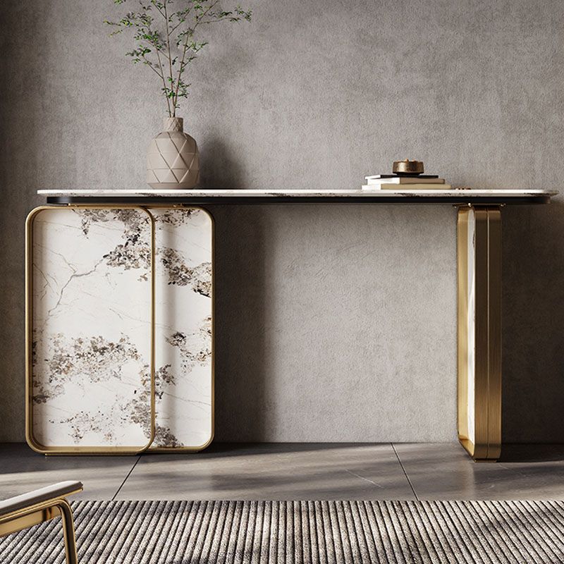 Glam Golden Console Accent Table Stone Console Sofa Table for Hall