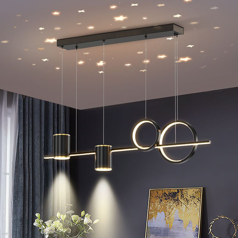 Contemporary Cylinder Island Lighting Metal 5 Light Island Pendant Lights