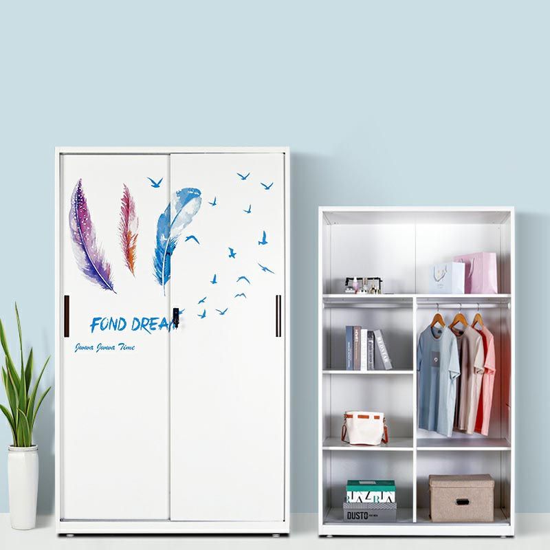 Modern Armoire Steel 2 Doors White Small Wardrobe Armoire with Lock