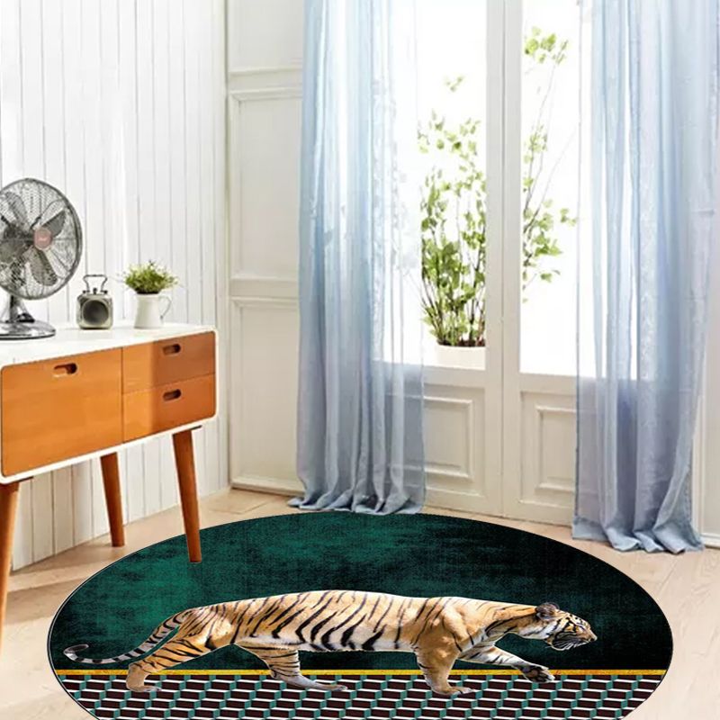 Simple Modern Rug in Brown and Blue Animal Tiger Triangle Pattern Rug Polyester Anti-Slip Backing Carpet for Home Decor
