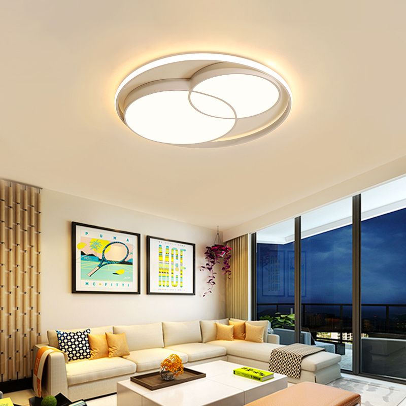 2 Crossed Circle Ceiling Flush Mount Modern Metal Black/White Integrated LED Bedroom Flush Mount Lighting in Warm/White