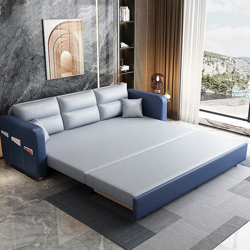 Faux leather Sofa Bed Square Arm Sleeper Sofa, 32.28" Wide in Blu