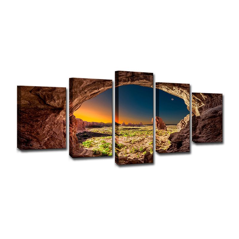 Brown Modern Style Wall Art Decor Sunset View from the Cave Canvas for Living Room