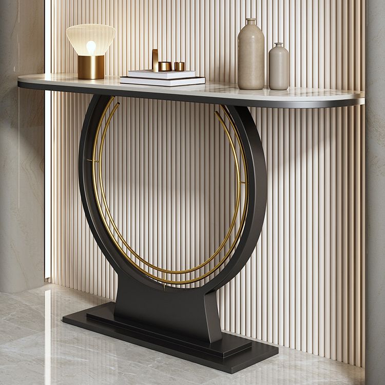 12 Inch Wide Accent Table Half Moon Stone Console Table for Hall