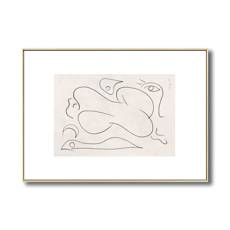 Pencil Line Sketch Figure Canvas Simple Bizarre Abstract Drawing Wall Art in White