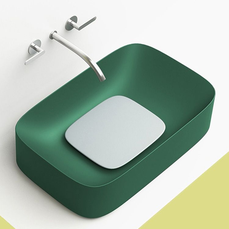 Modern Bathroom Sink Pop-Up Drain Porcelain Solid Color Sink (Faucet Not Included)