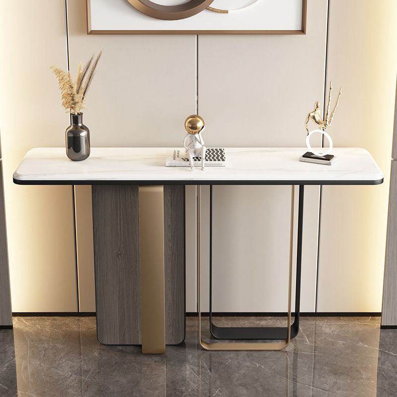 13" Wide Glam Accent Table Stone Rectangle Console Accent Table