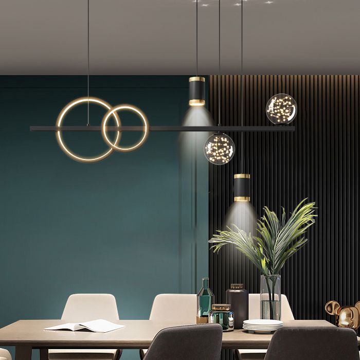 Luces de la isla de la esfera Pendientes contemporáneos de la isla de metal con sombra de vidrio