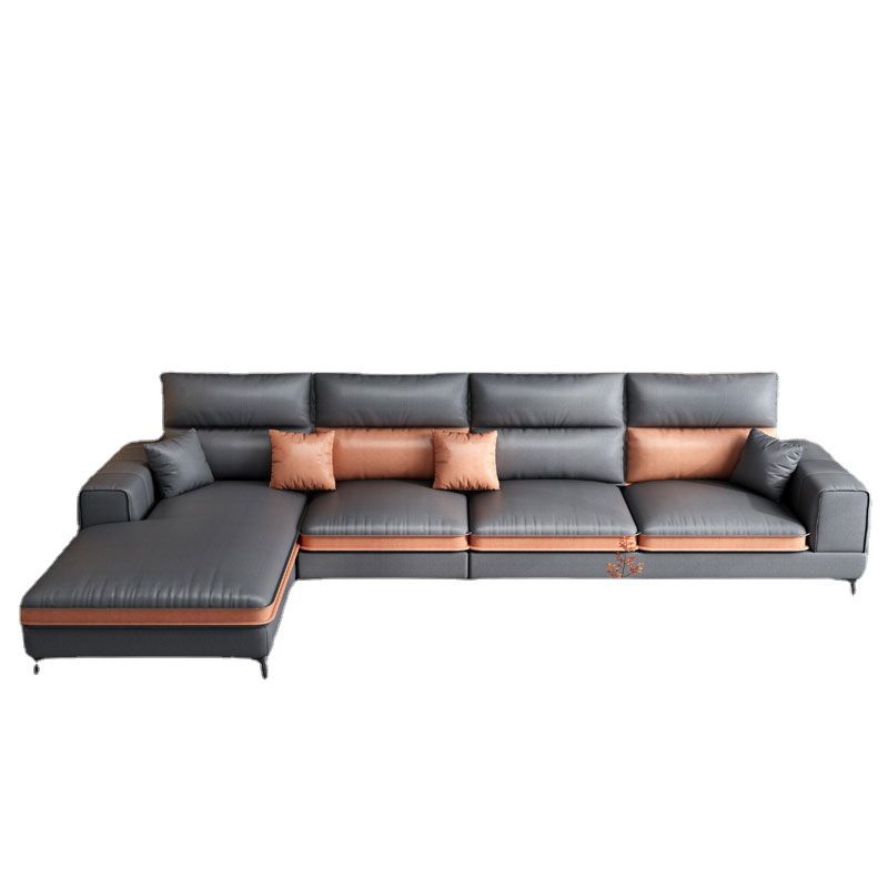 Nordic Faux Leather Stationary Living Room Square Arm Sofa Chaise