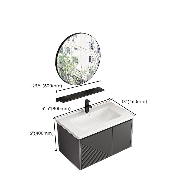 Modern Gray Metal Base Vanity Single-Sink Rectangular Wall Mount Vanity Set
