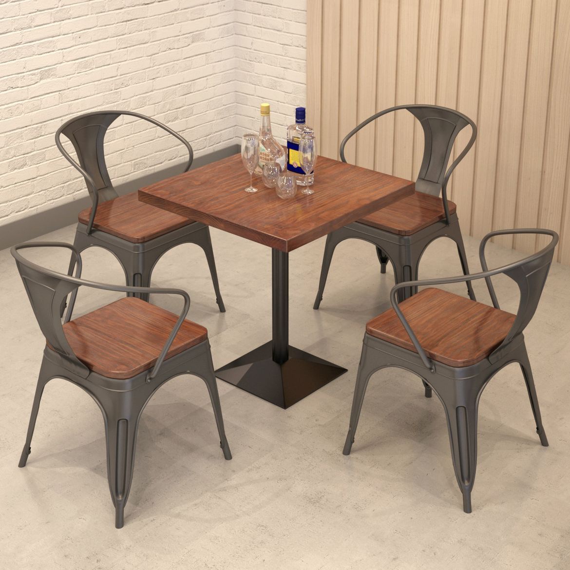 Industrial Dining Room Table Solid Wood Table with Black Base for Dining Room