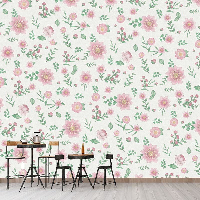 Plant Illustration Resistant Mural Wallpaper Environment Friendly Sleeping Room Wall Mural