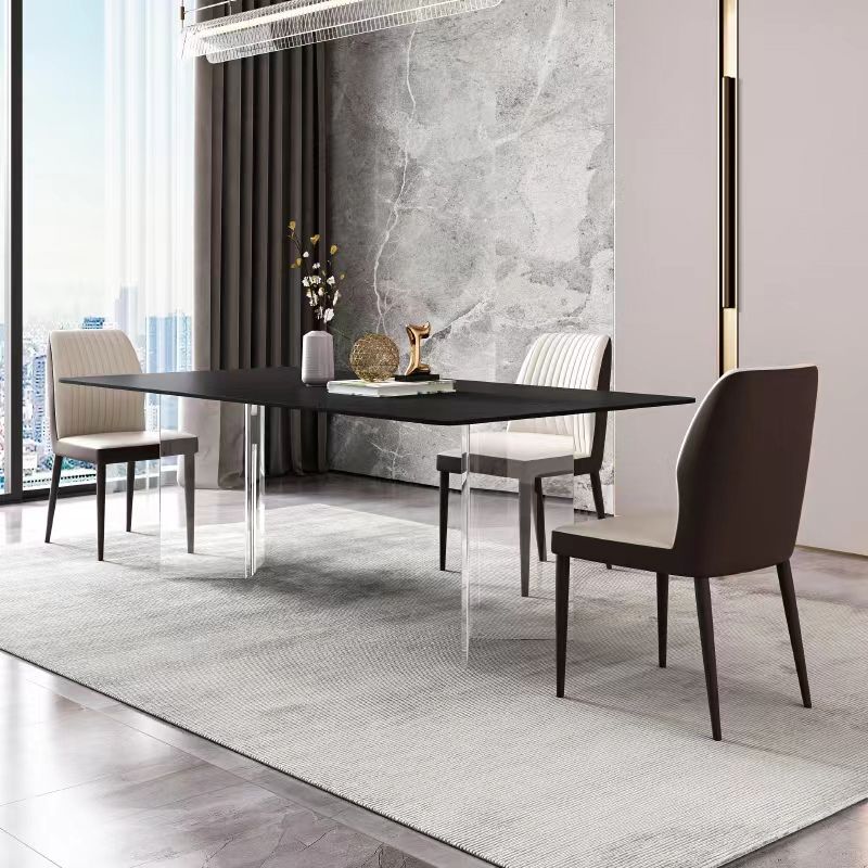 Rectangle Stone Top Dining Table Acrylic Base Modern Dining Table for Living Room