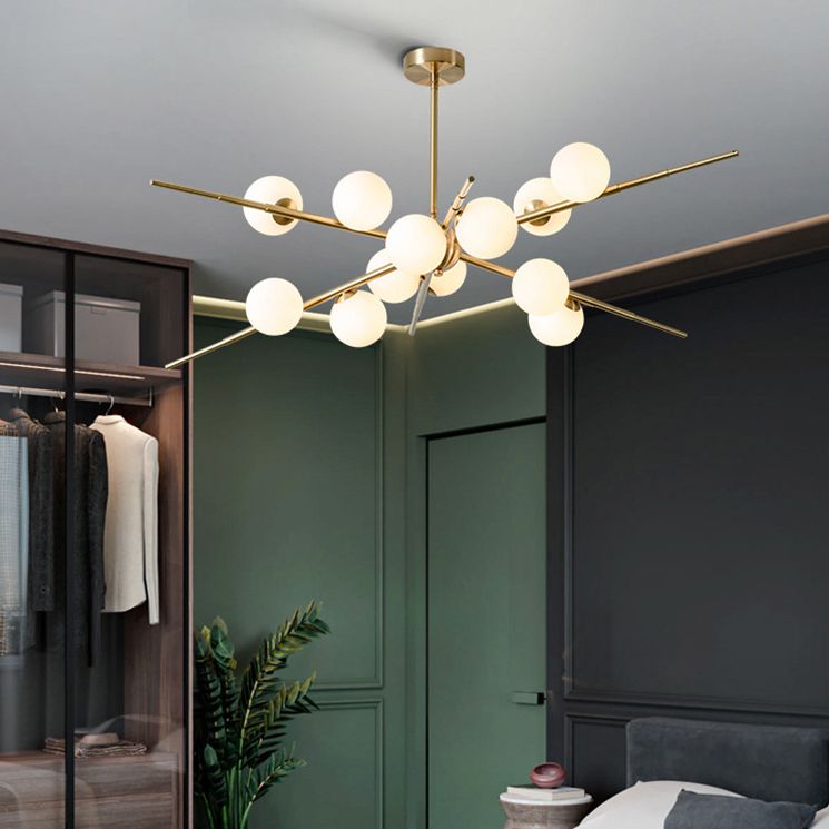 Modern Starburst Hanging Chandelier Light Opal Glass Shade Ceiling Chandelier for Living Room