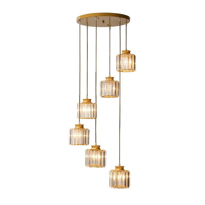 Spiral Cylinder Multi Ceiling Lamp Contemporary Prismatic Crystal Stairwell Suspension Light Fixture