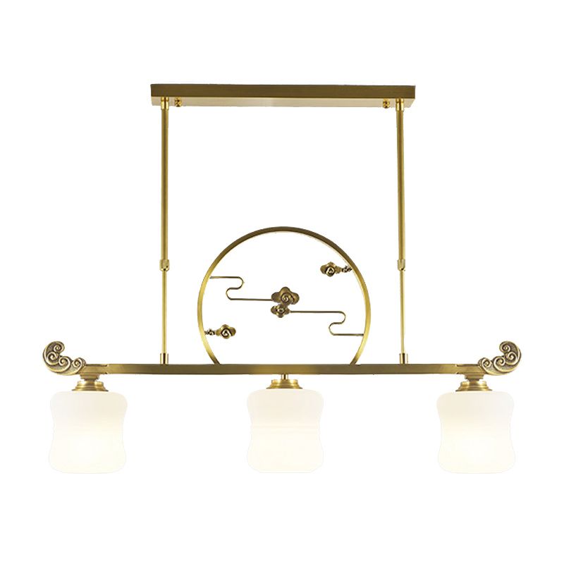 Moderne Zylinderinselbeleuchtung Glasglas 3 Lichthängerleuchten in Gold