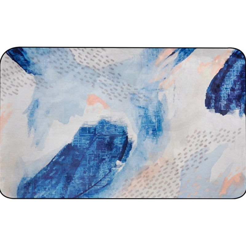 Unique Brushstroke Pattern Rug Blue Contemporary Rug Polyester Pet Friendly Non-Slip Backing Washable Area Rug for Living Room