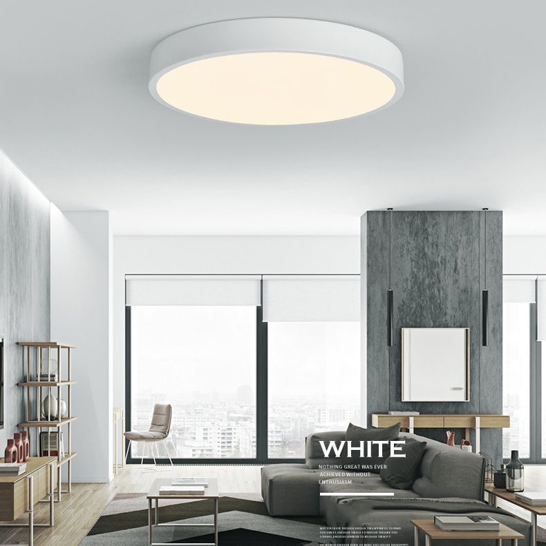 Macaron Round Flush Mount Ceiling Light Fixture with White Acrylic Shade