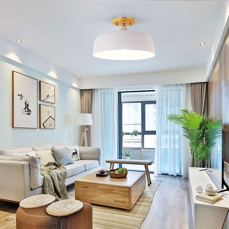 1 plafonnier gris clair / blanc / rose / vert avec abat - jour en métal en forme de tambour simple demi - plafonnier