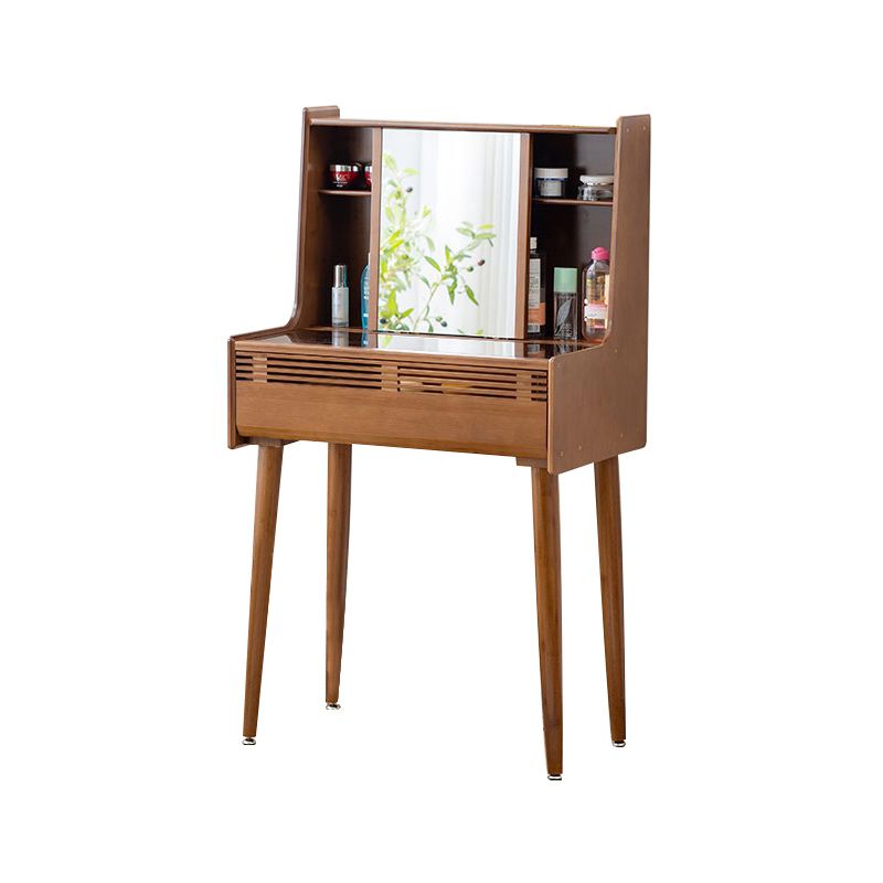 Modern Drawer Dressing Table Solid Wood Dresser Mirrored Vanity in Brone