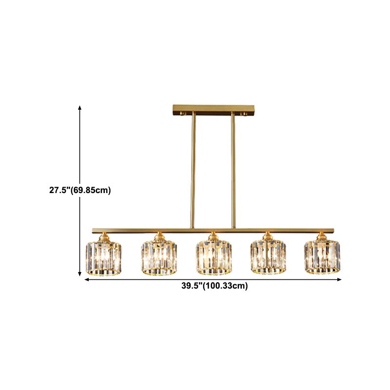 Modern Style Linear Shape Island Lights Crystal 3/5/6 Lights Pendant Light in Gold