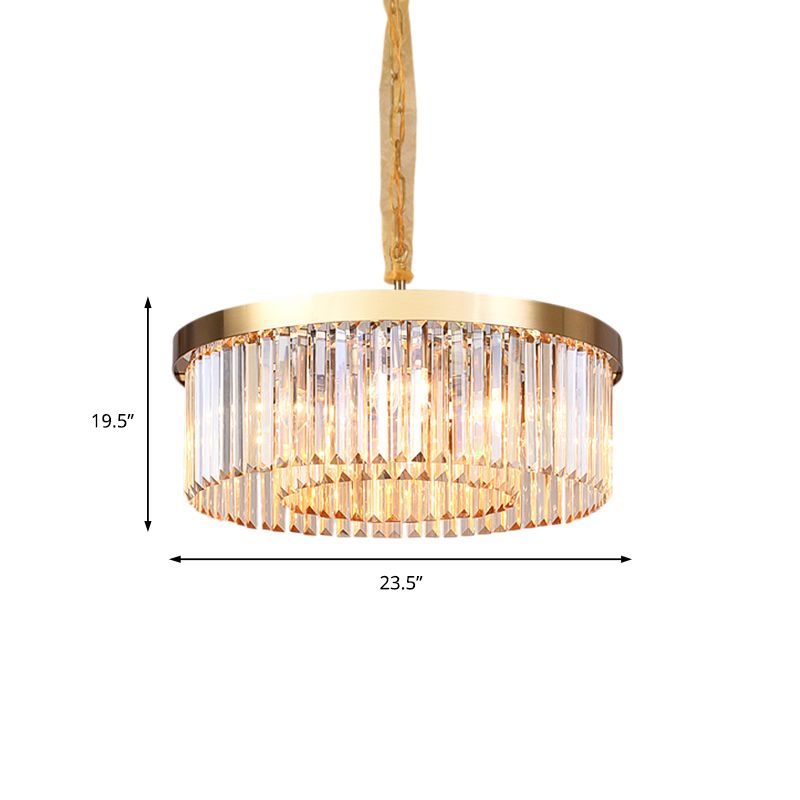 Modern Drum Chandelier Light Fixture Tri-Sided Glass Rod 6/12 Lights Living Room Hanging Light, 23.5"/31.5" Wide