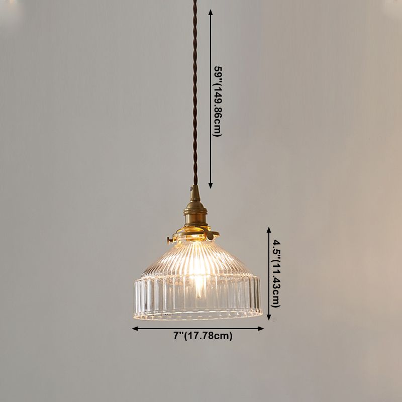 Sala da pranzo geometrica sospesa a sospensione in vetro a costola trasparente 1 luce in ottone appeso