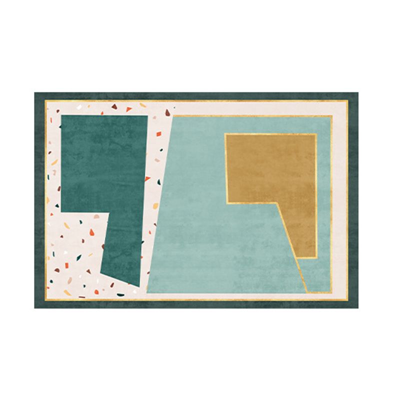 Dark Green Color Block Rug Polyester Modern Rug Non-Slip Backing Rug for Drawing Room