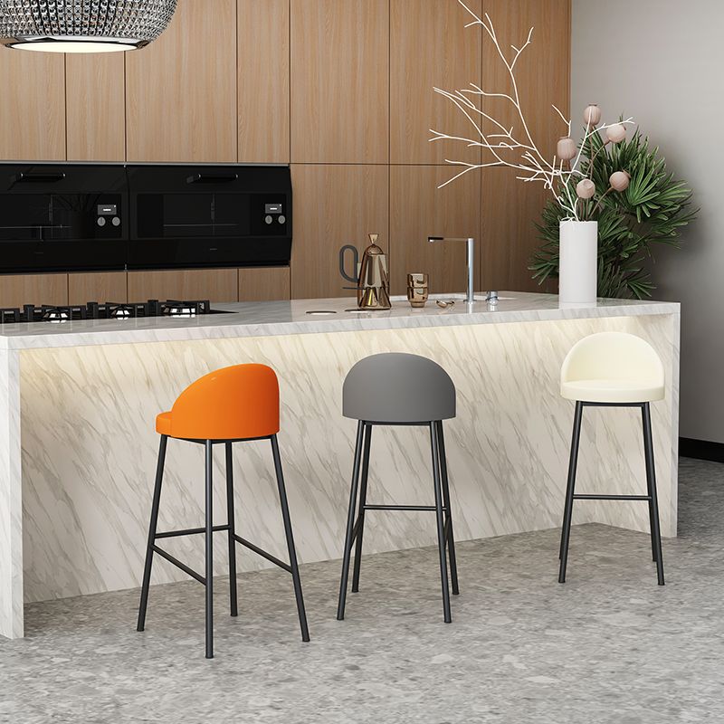Modern Armless Backrest Counter Stool Iron Cafe Bar Stool with Leather Cushion and Pedal