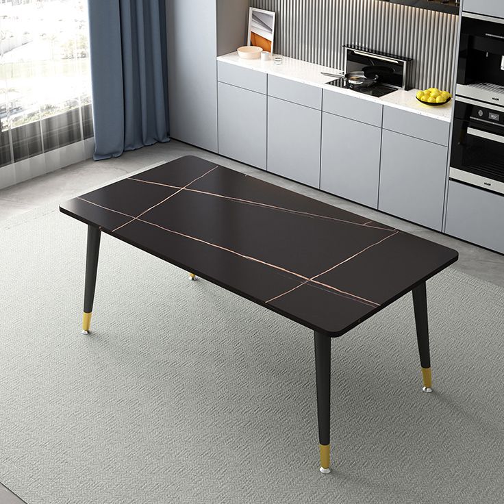 Mesa de comedor de piedra sinterizada simple Mesa de comedor de forma rectangular con 4 patas base