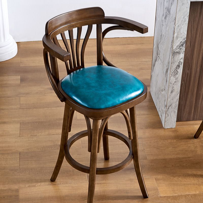 Modern Square Wood Stool Leather Upholstered Bar Stool with Swivel