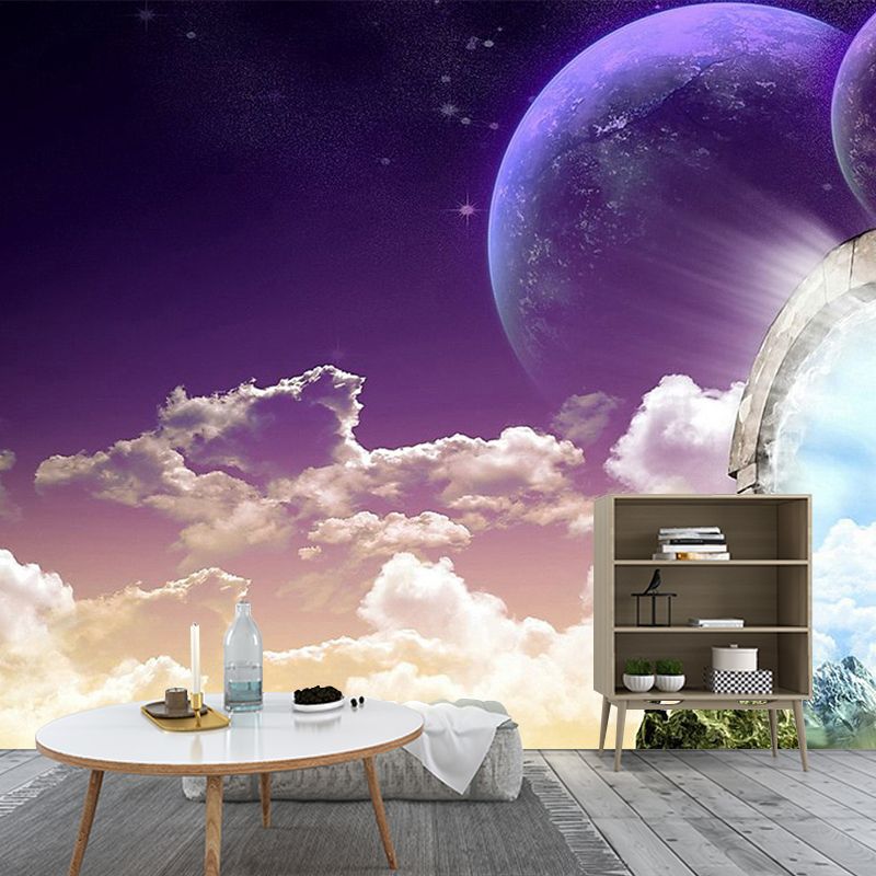 Large Nightfall Mountain Mural Modern Magic Arched Entrance to the North Wall Art in Green