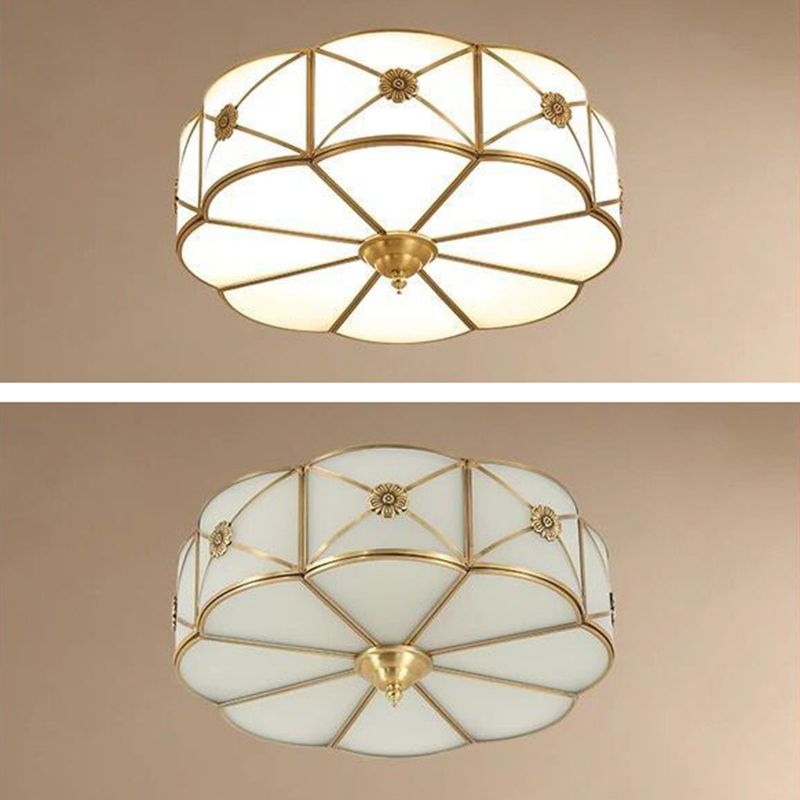 Shaded Living Room Flush Mount Ceiling Light Classic Glass Gold Flush Mount Lighting Fixture